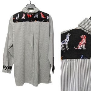 VILAGALLO Striped Novelty Dogs Button Front Shirt